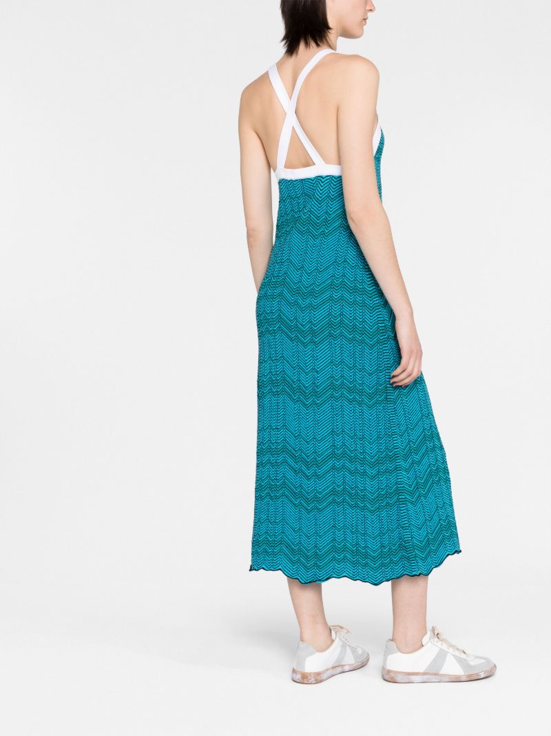 Blue Palm Chevron Knitted Midi Dress