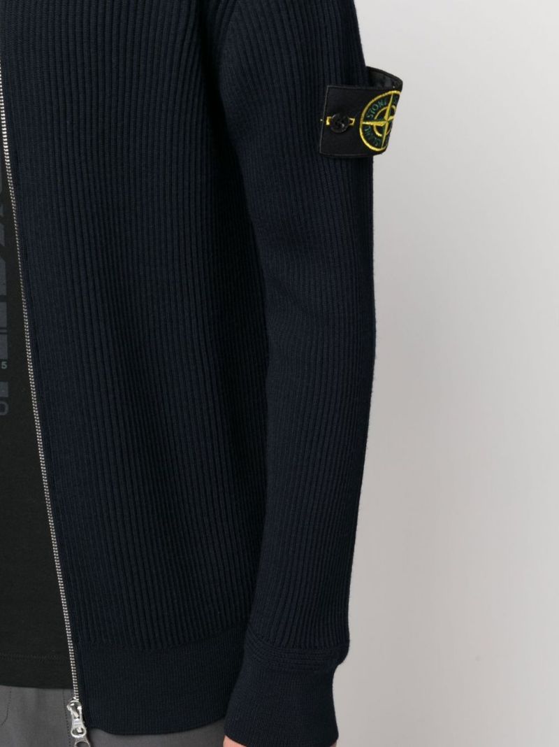 Blue Ribbed Wool Cardigan