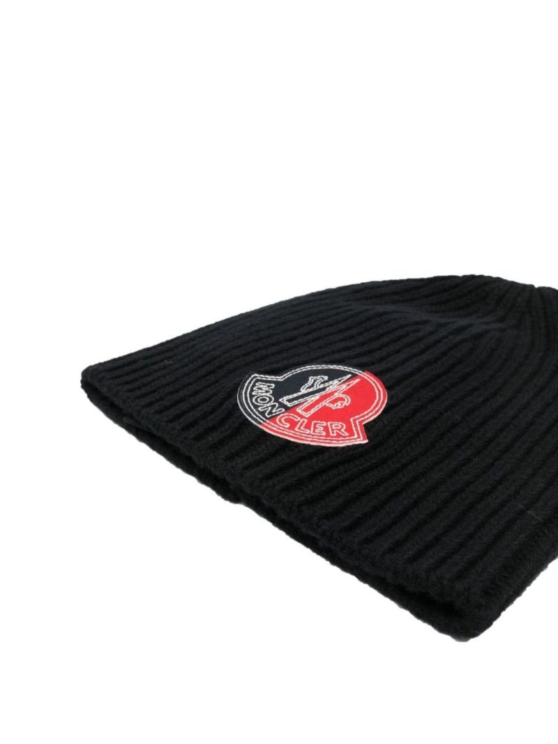 Black Logo Virgin Wool Beanie Hat