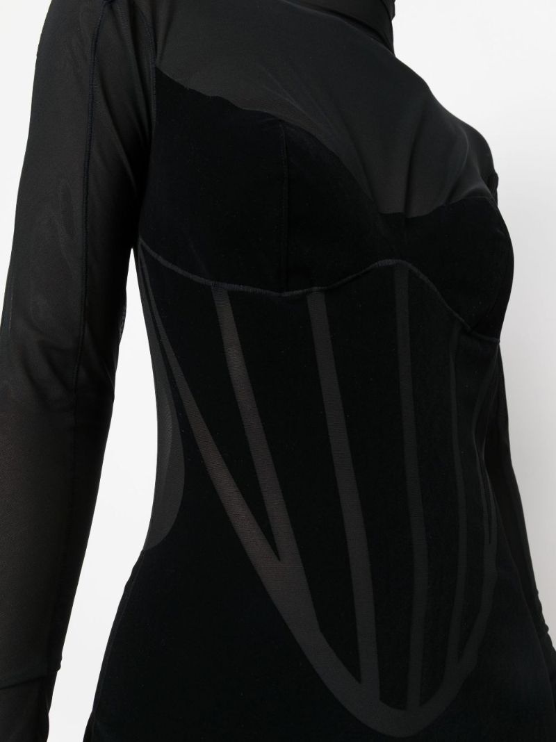 X Mugler Black Sheer-panel Mini Dress
