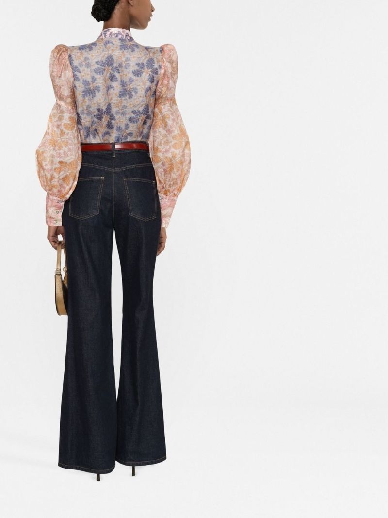 Purple Kaleidoscope Spliced Floral Print Blouse