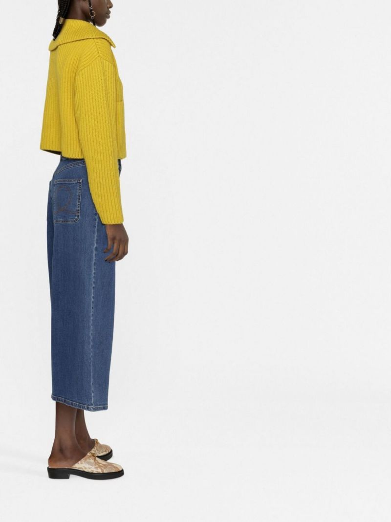 Blue Cropped Wide-leg Jeans