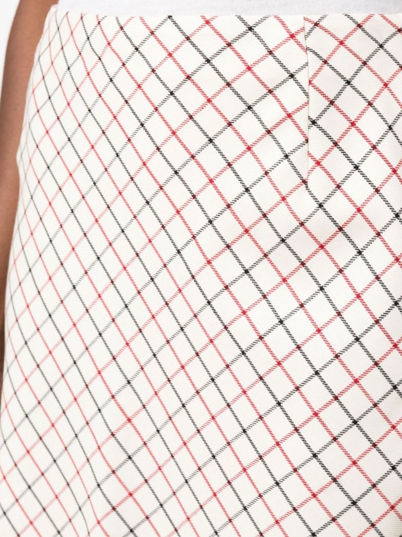 White Check Print Midi Skirt