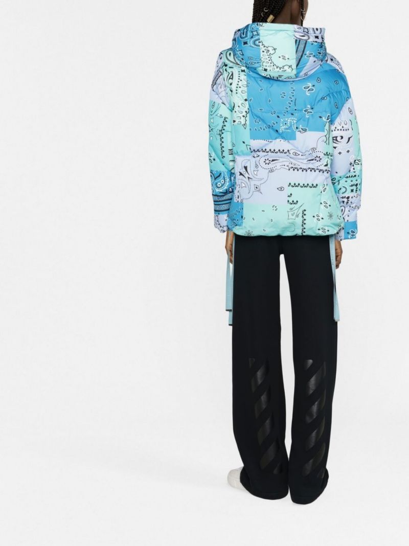 Blue Hooded Quilted Bandana Print Jacket