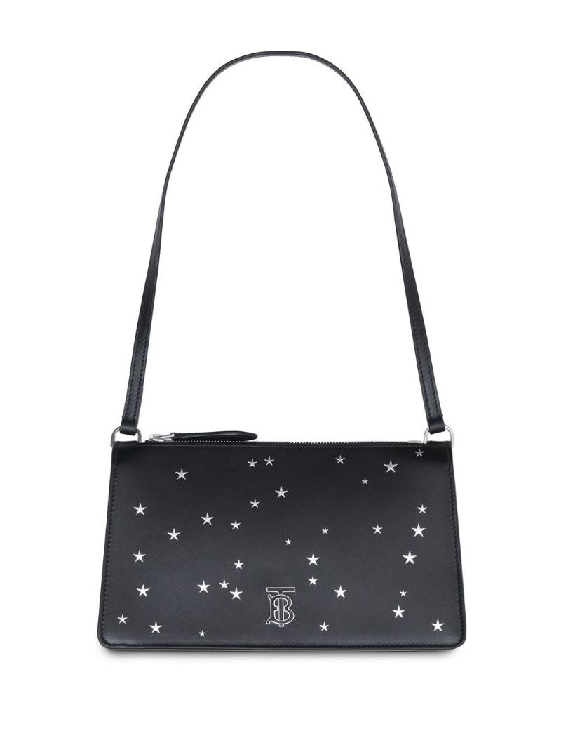 Black Star Print Leather Shoulder Bag