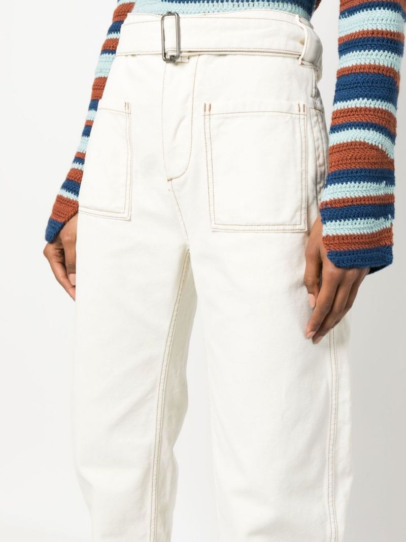 White Straight Leg Cargo Trousers