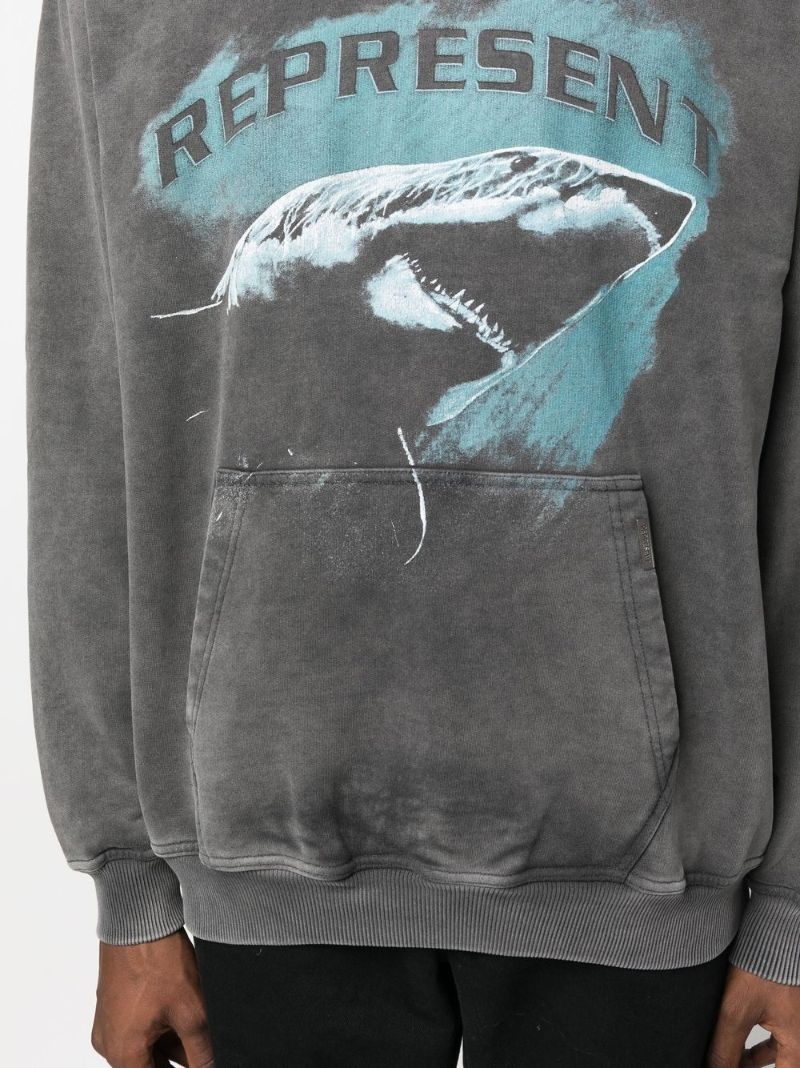 Grey Shark Print Hoodie