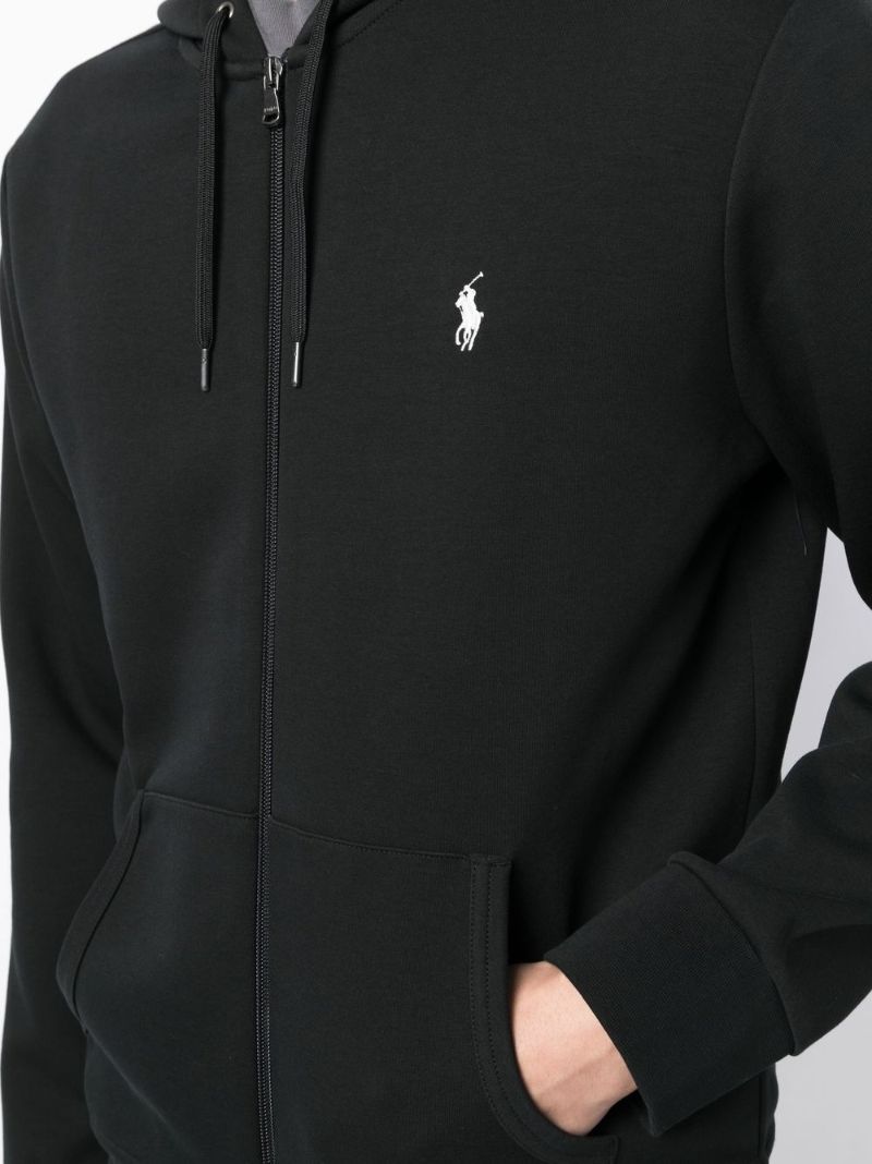 Black Pony Embroidered Zip-up Hoodie