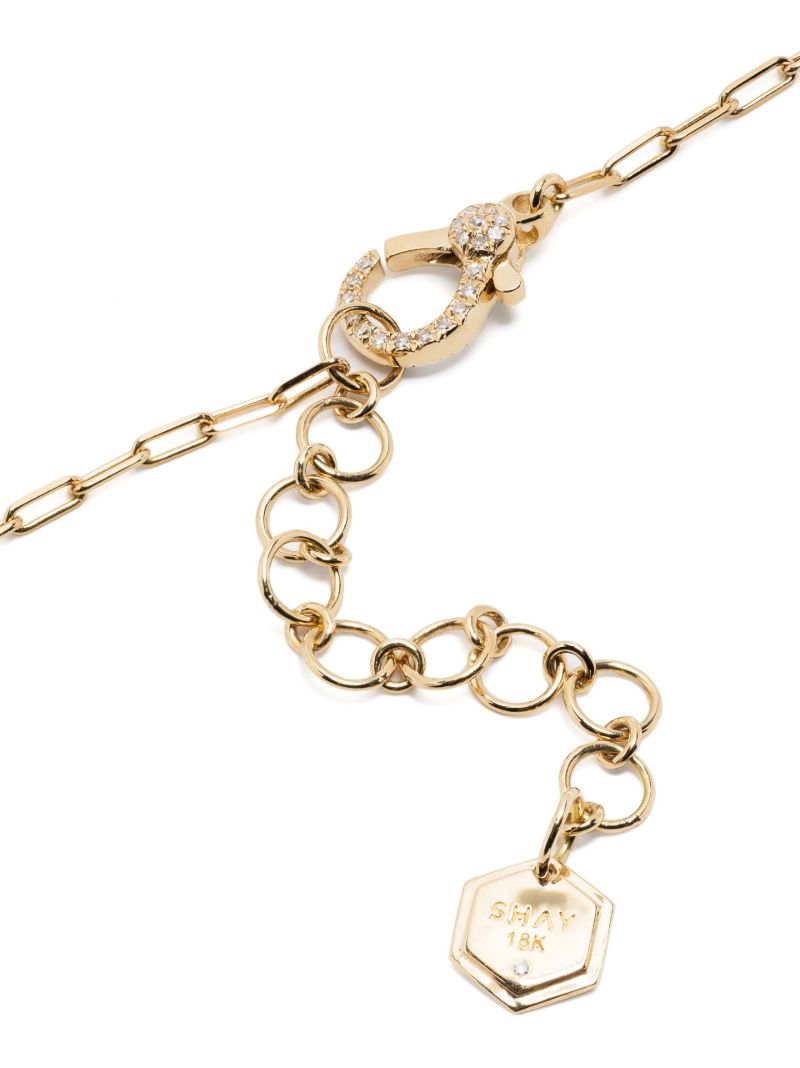 18k Yellow Gold Halo Mini Deco Diamond and Emerald Necklace