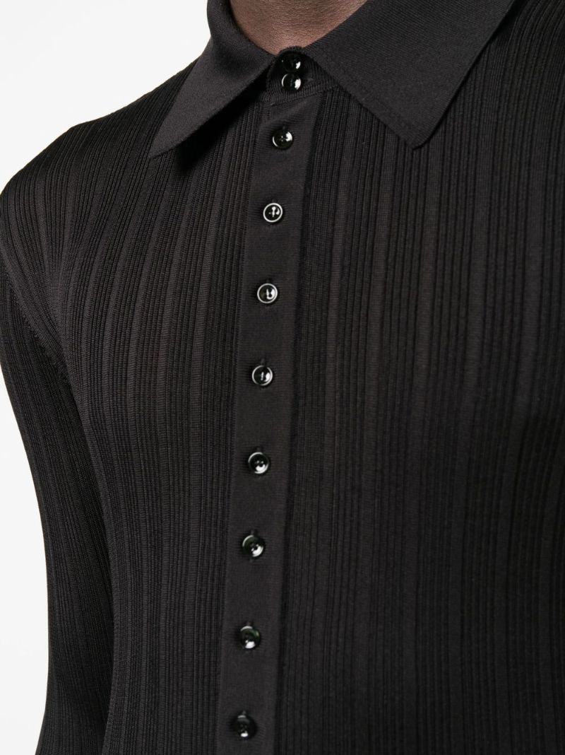 Black Rib Knit Silk Shirt
