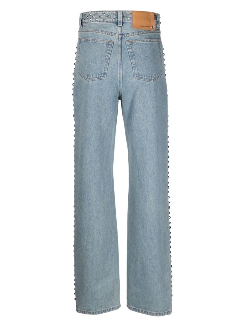Blue Stud Detailed Straight Leg Jeans