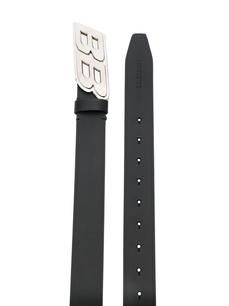 Black Logo Buckle Leather Belt
