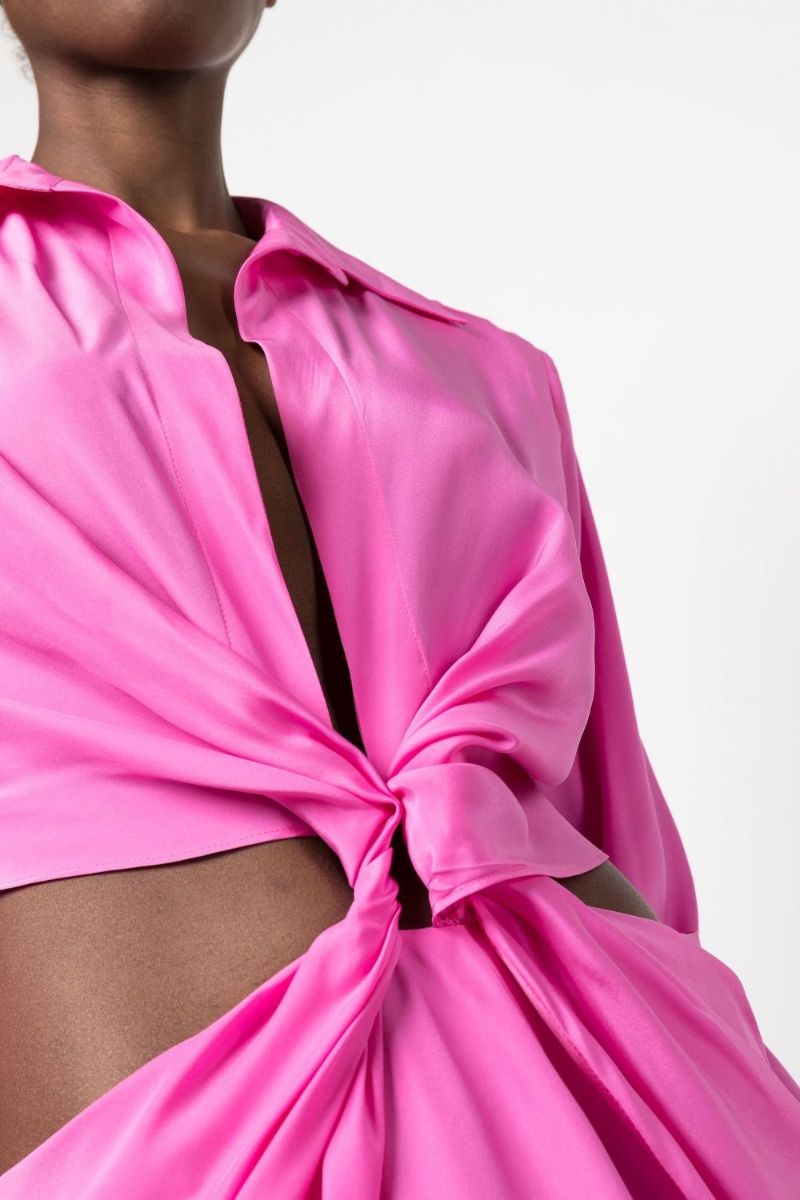 Pink Tokai Twist Silk Mini Shirt Dress