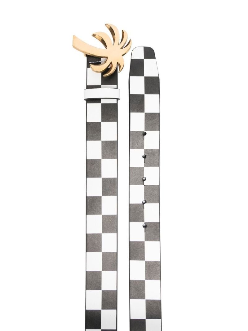 Black Logo Checkerboard Leather Belt