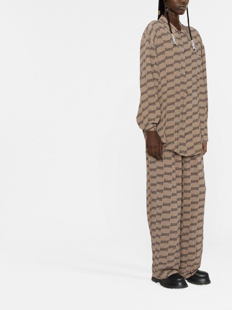 Brown Bb Monogram Print Straight-leg Trousers