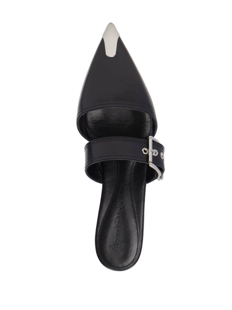 Black Buckle-fastening Leather Ballerina Pumps