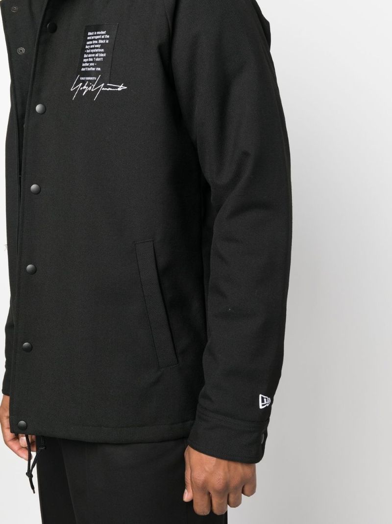Black Slogan Print Wool Jacket