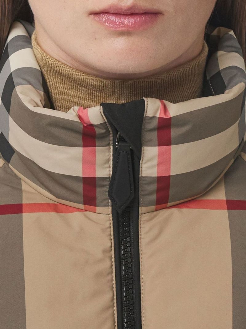 Neutral Check Cropped Puffer Jacket