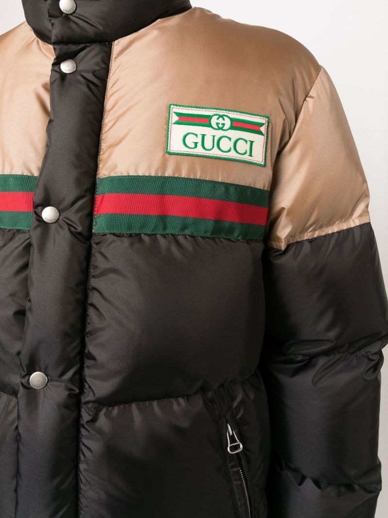 Black Web Stripe Satin Padded Jacket