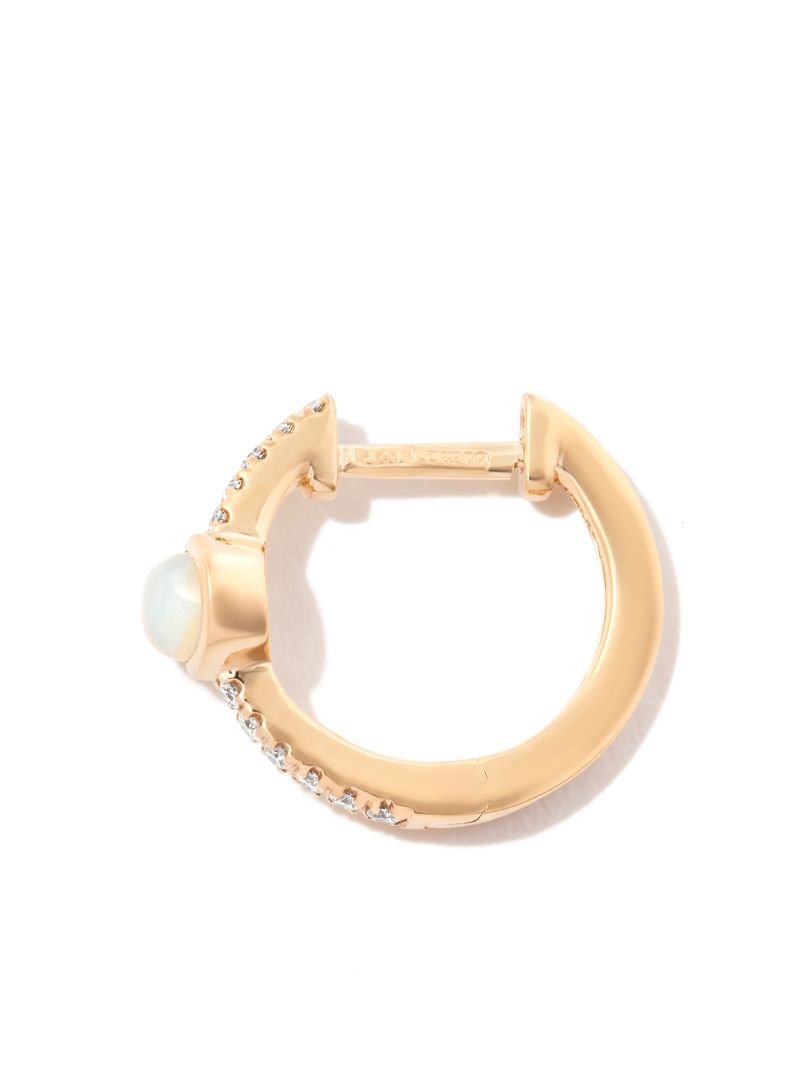 14k Yellow Gold Opal and Diamond Hoop Earring
