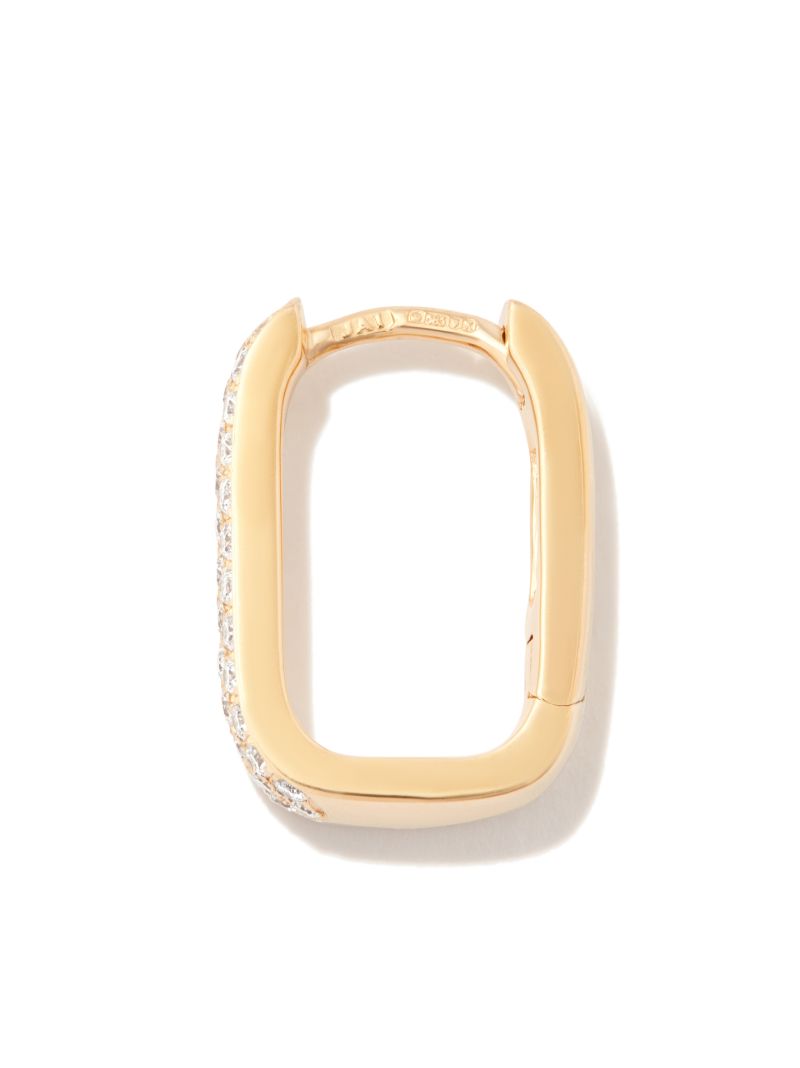 14k Yellow Gold Small Rectangle Diamond Hoop Earring