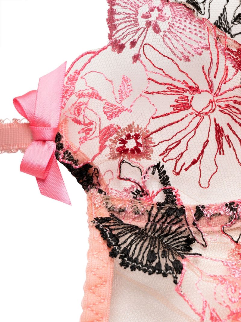 Pink Floral-embroidered Demi Bra
