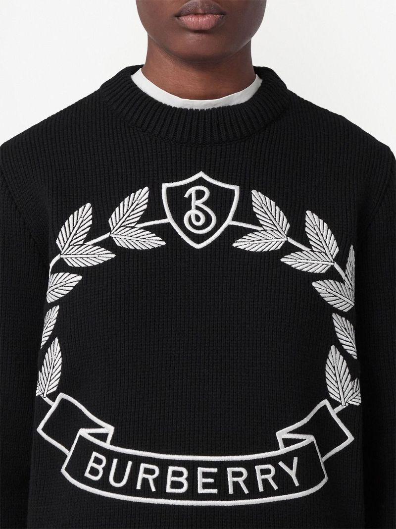 Black Oak Leaf Crest Embroidered Cashmere Sweater