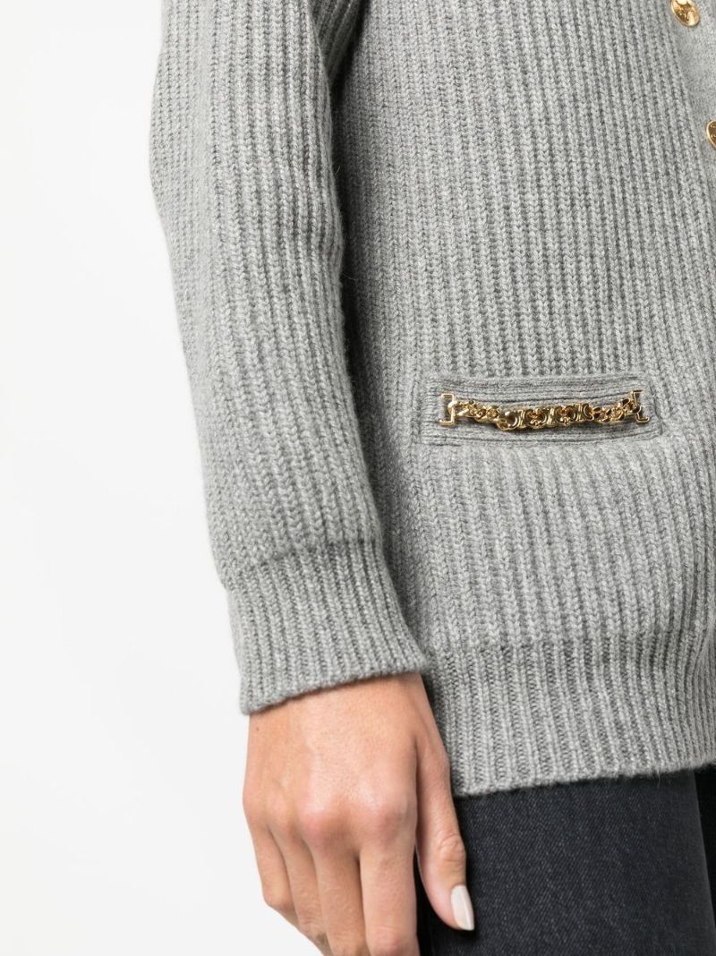 Grey Ribbed Cashmere Cardigan