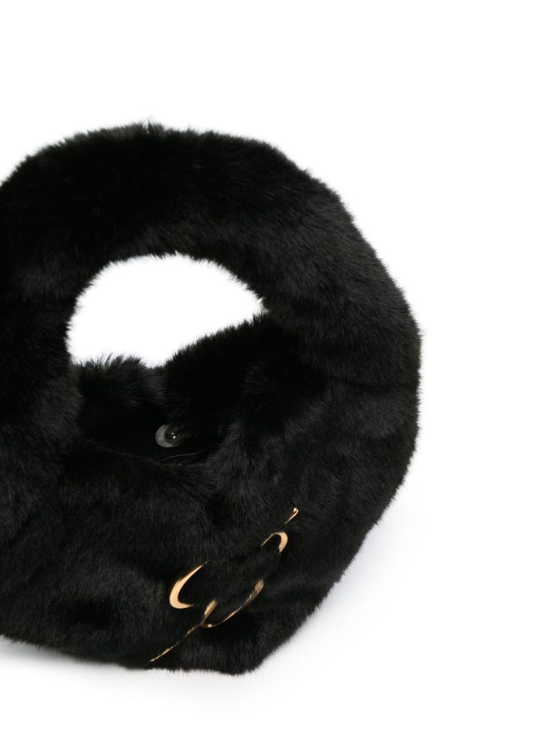 Black Logo Faux Fur Mini Bag