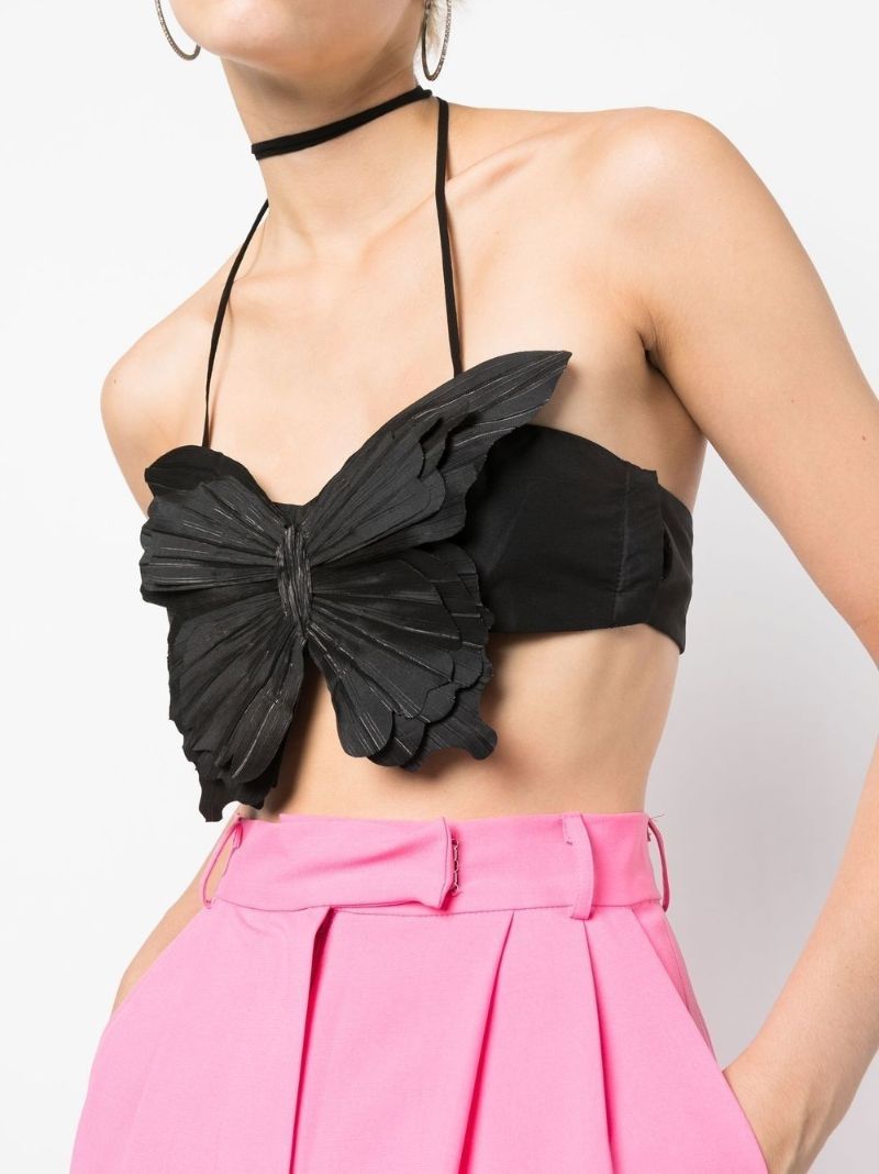 Black Butterfly Halterneck Crop Top