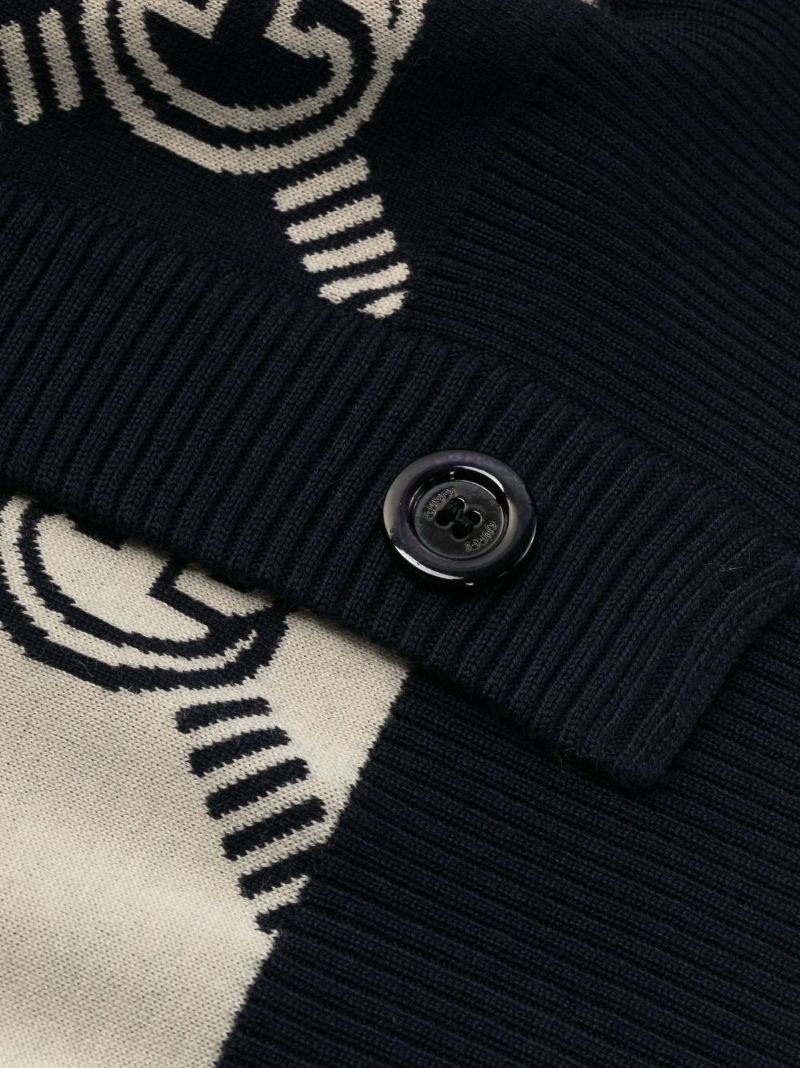 Blue Gg Reversible Wool Cardigan