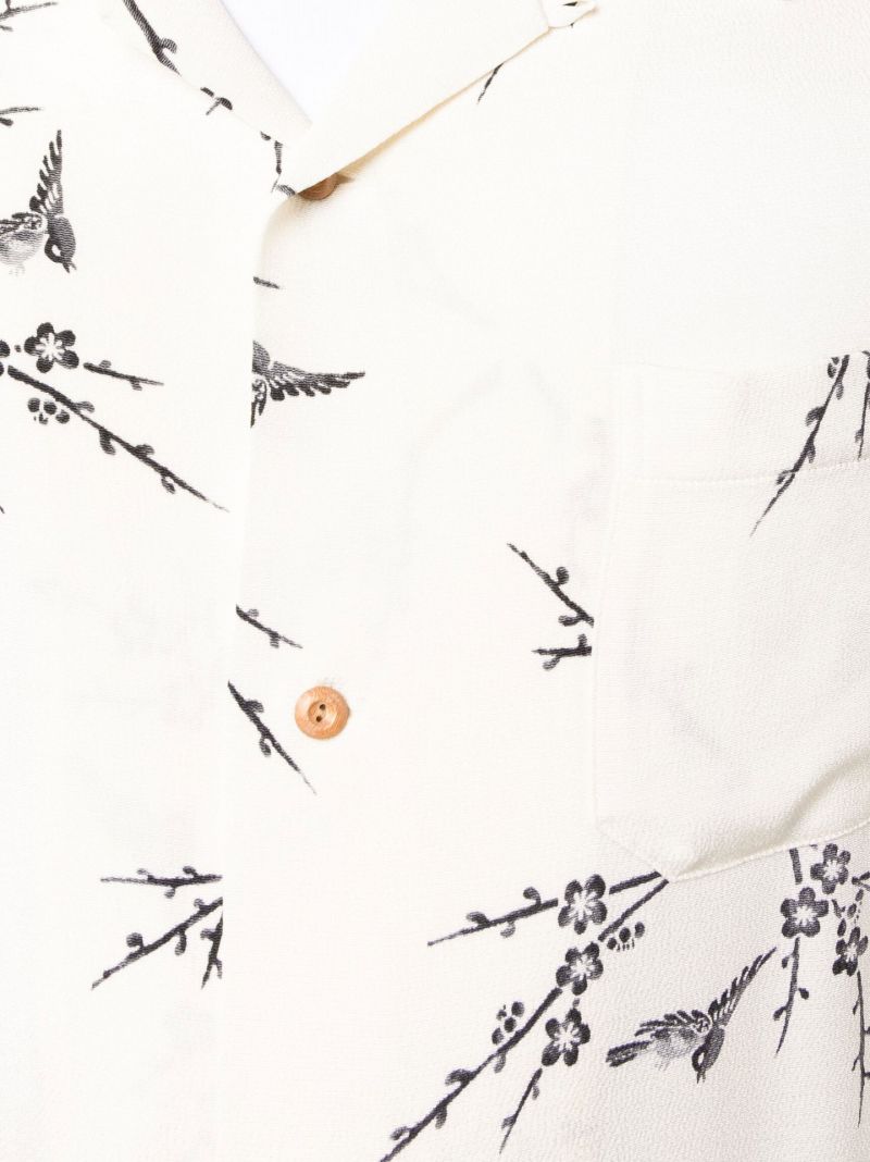 White Harmon Printed Silk Short Sleeve Shirt