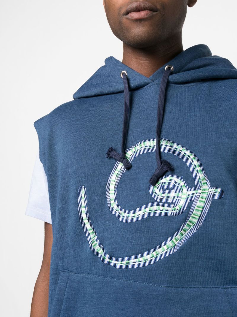Blue Embroidered Design Sleeveless Hoodie