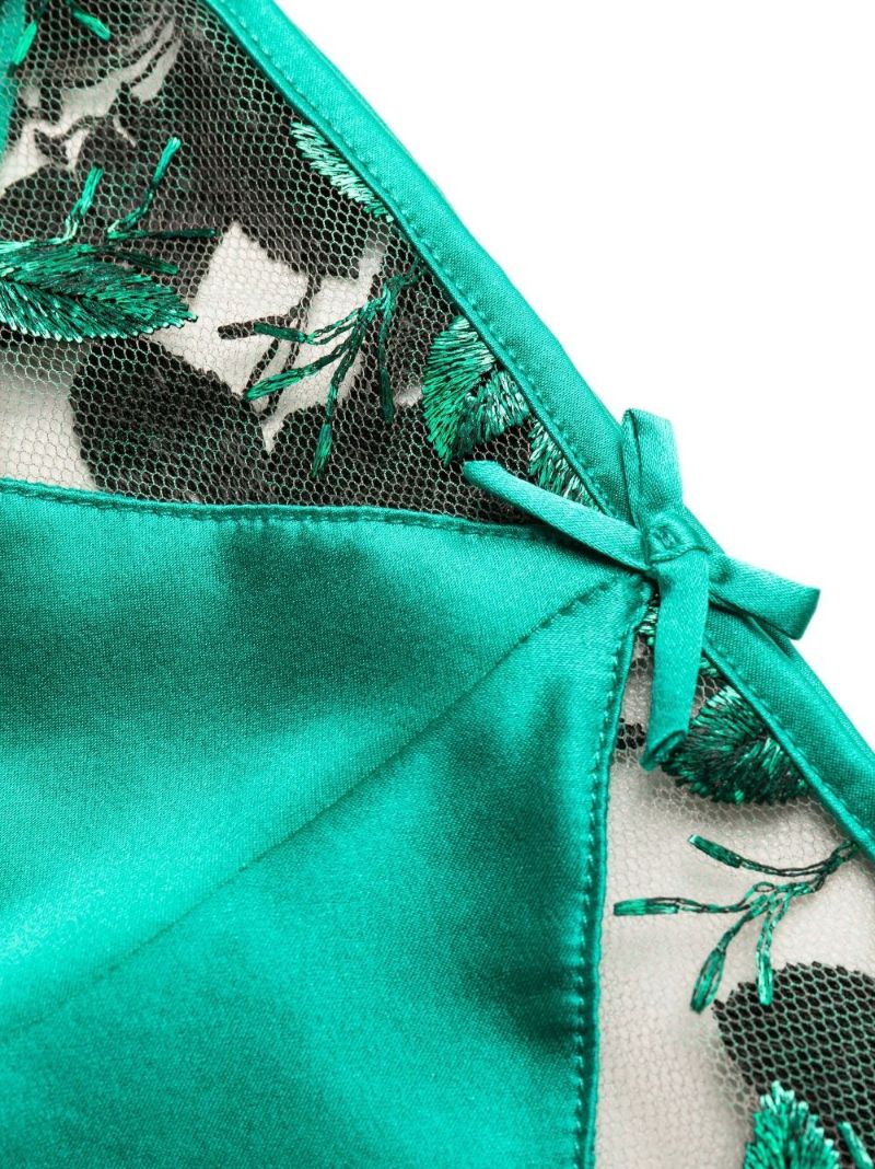 Green Floral-embroidered Thong