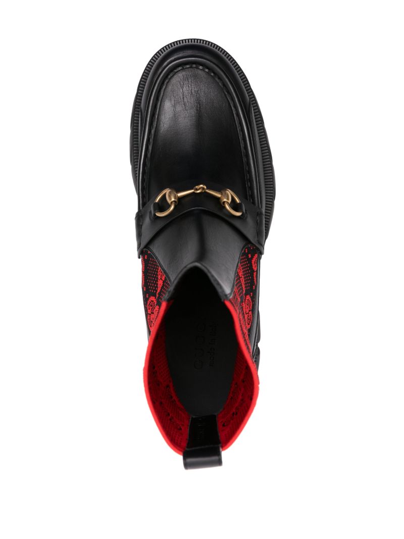 Black Gg Logo Horsebit Leather Ankle Boots