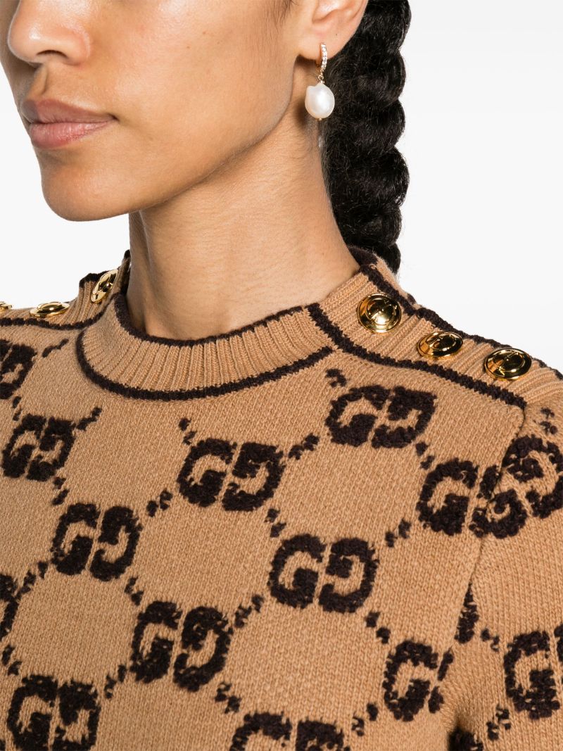 Brown Gg BouclÃ_x0083_© Jacquard Knitted Wool Dress