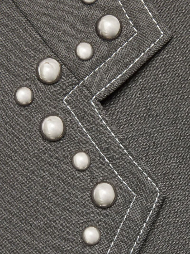 Grey Stud-embellished Single-breasted Blazer