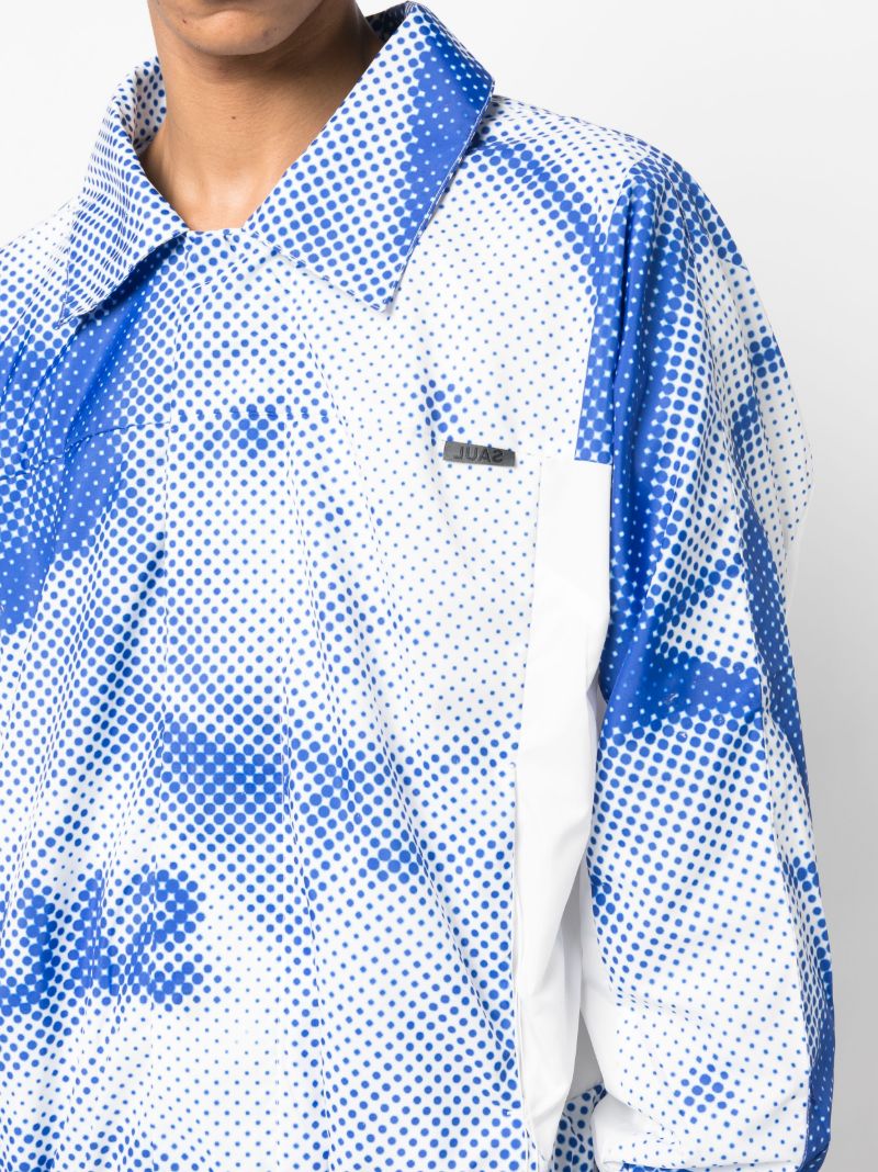 Blue and White Logo Print Shirt Jacket