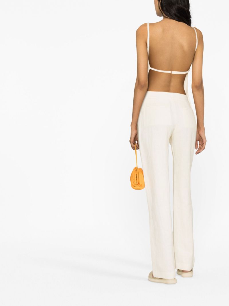 Neutral Straight-leg Linen Trousers