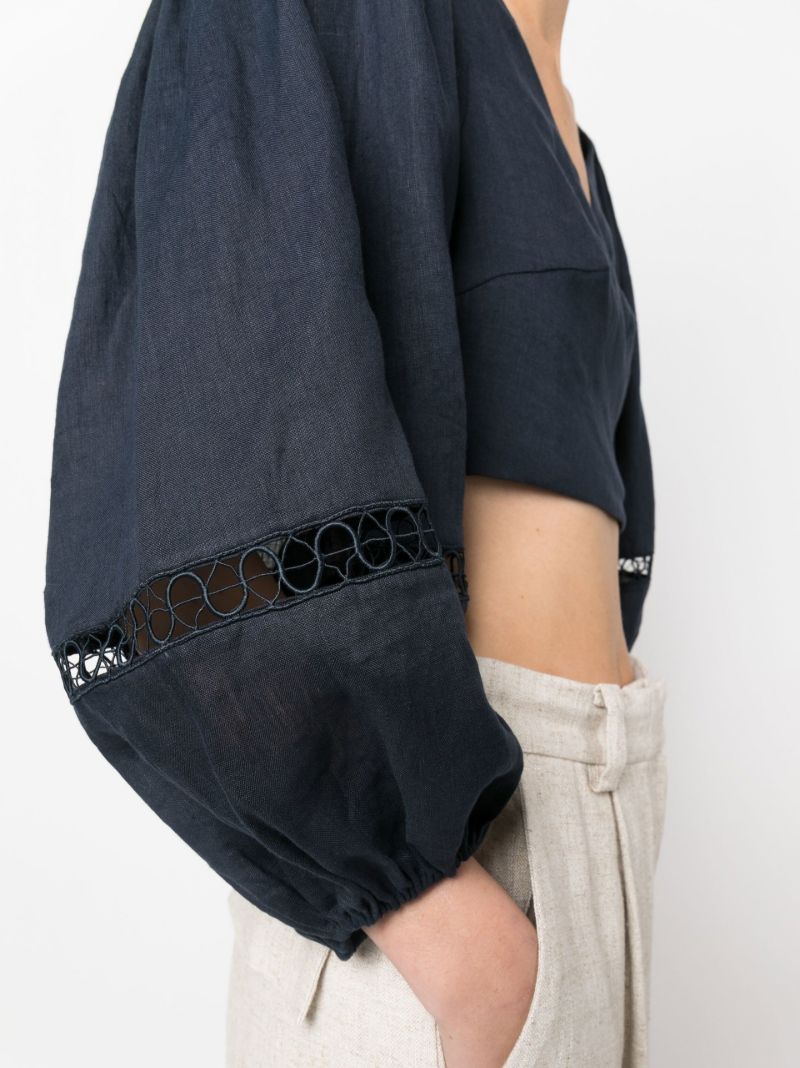 Blue Lace Panel Wrap Top