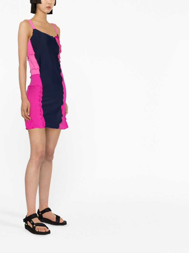 Pink Ruffle Patchwork Mini Dress