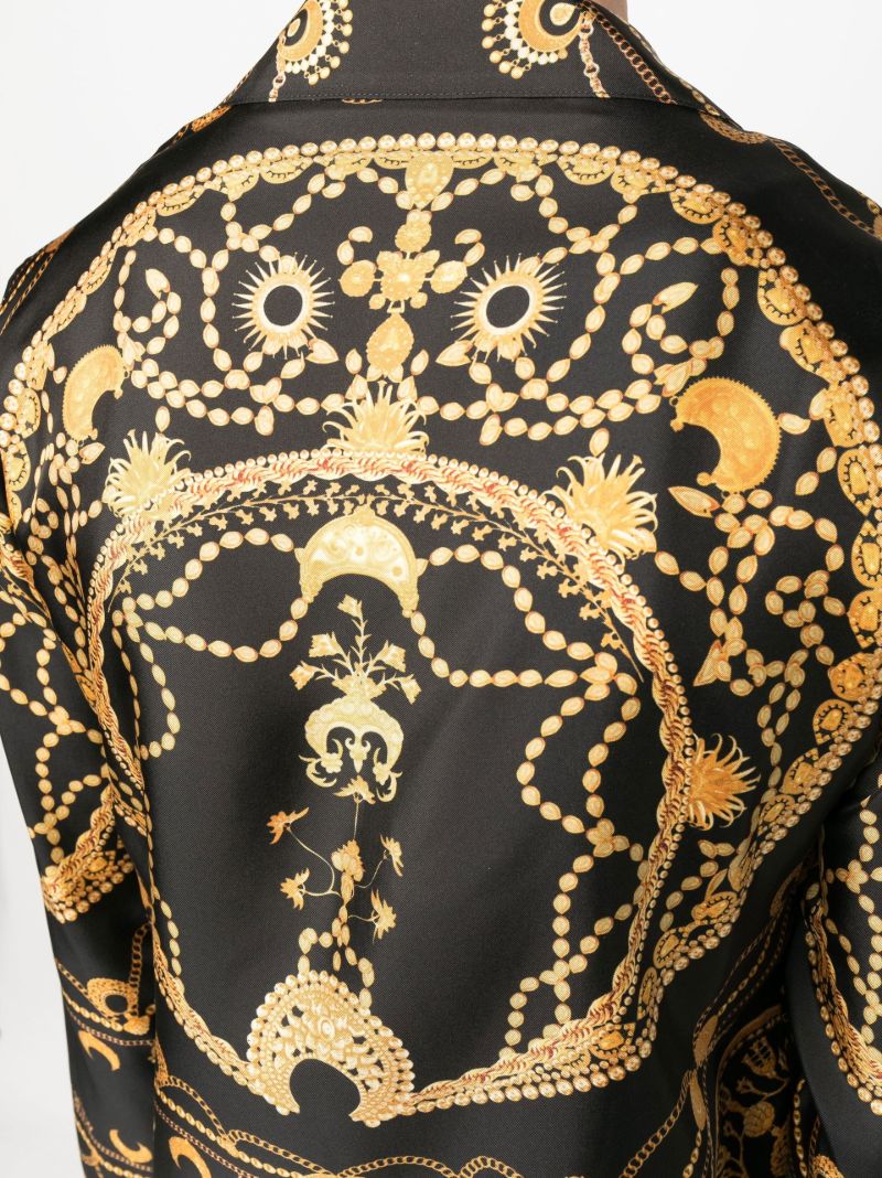 Black Ornament Jewellery Print Silk Shirt