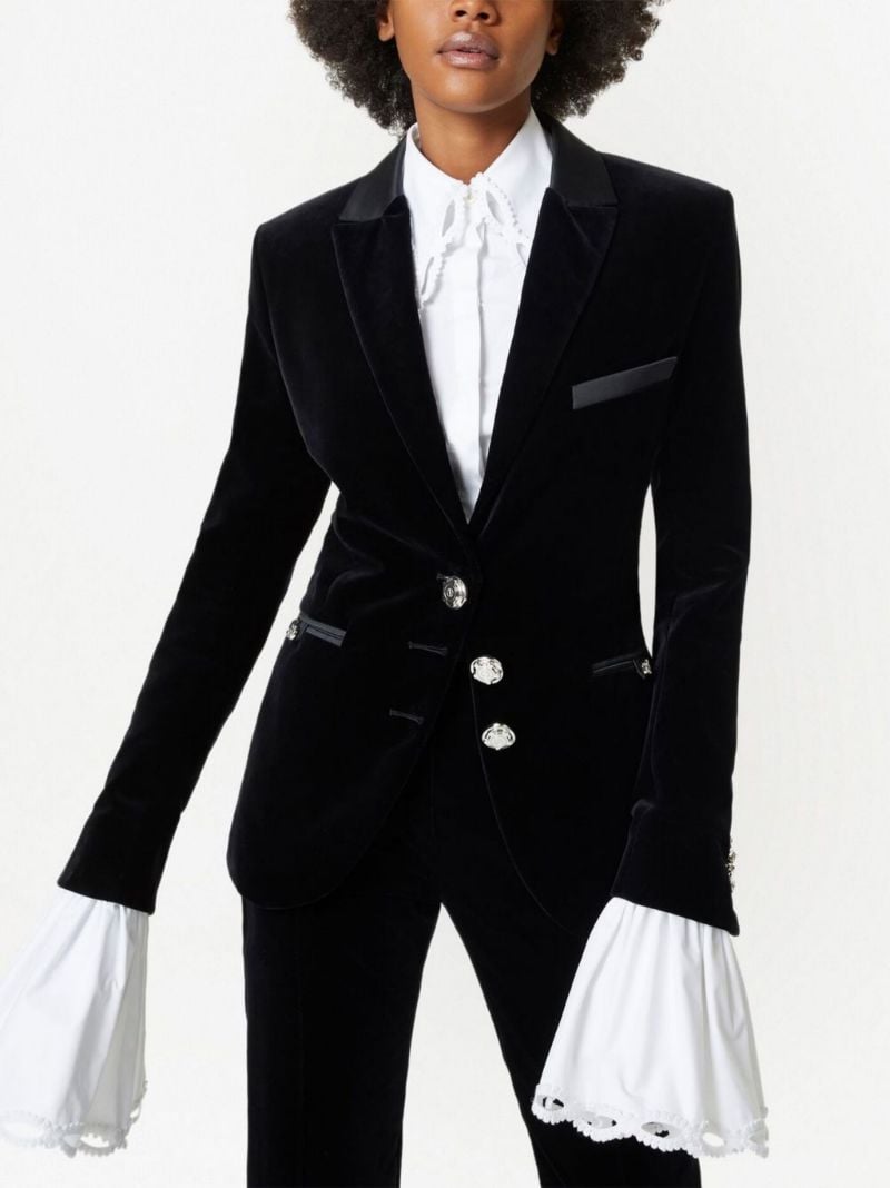 Black Single-breasted Velvet Blazer