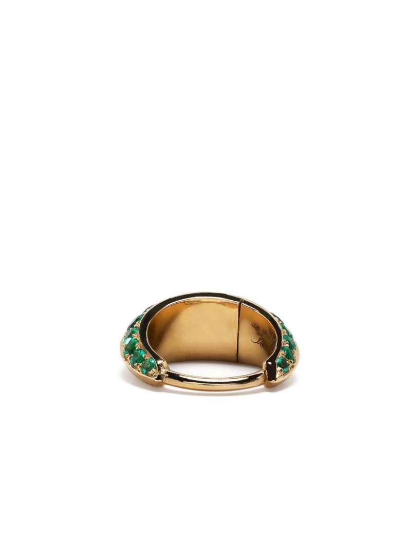 18k Yellow Gold Small Crescent Emerald Hoop Earring