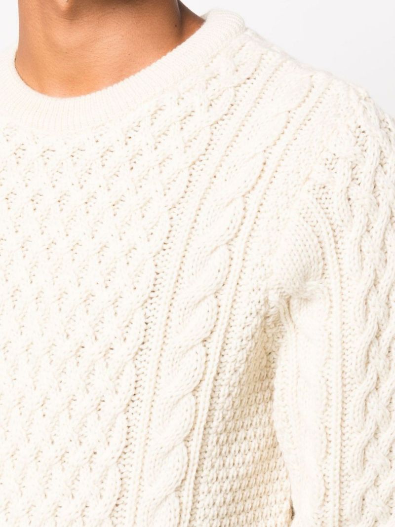 Neutral Aran Cable Knit Wool Sweater
