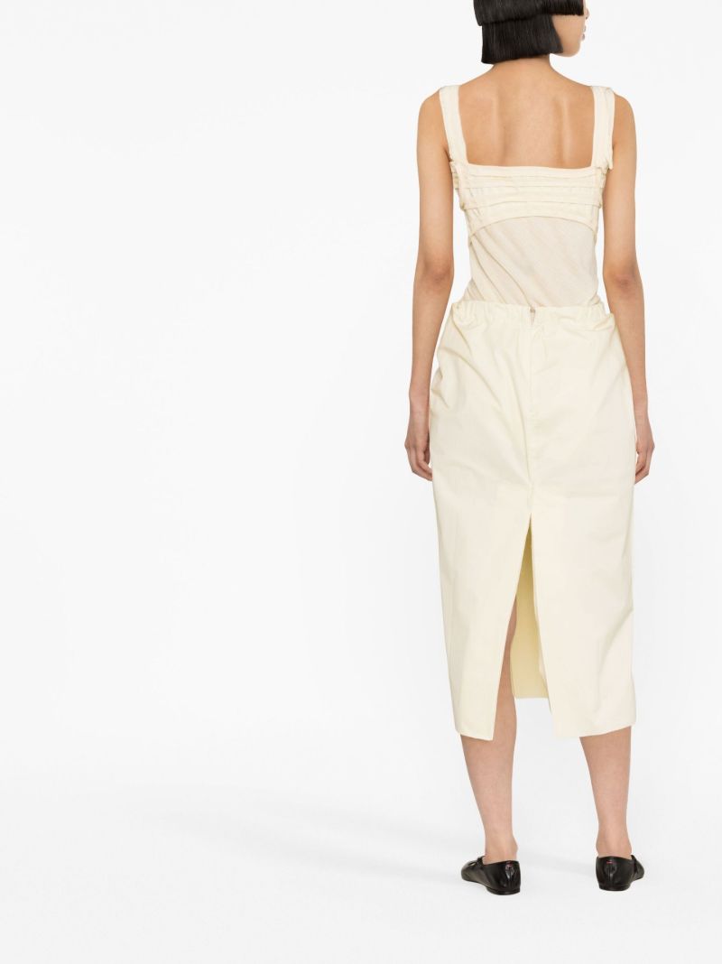 Yellow Tape-trim Sleeveless Midi Dress