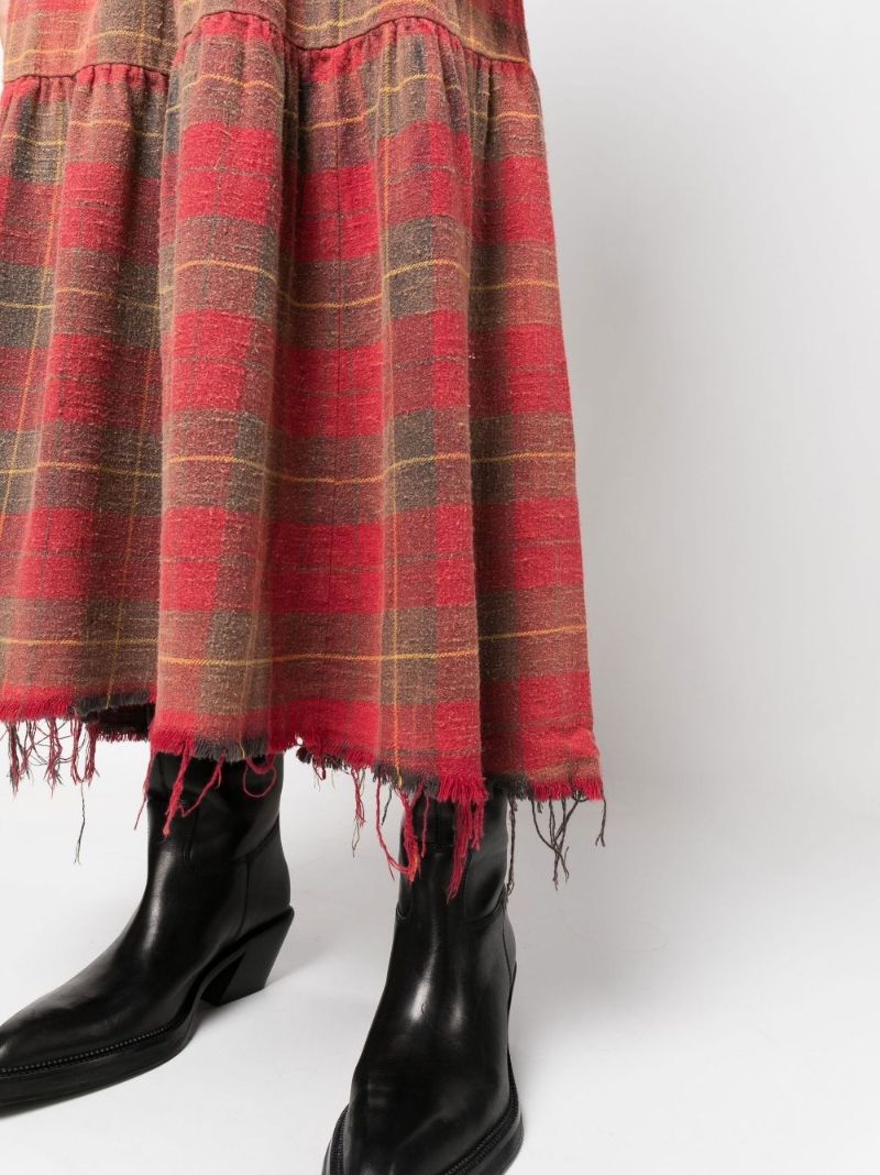 Red Stripe and Checked Cotton Maxi Dress