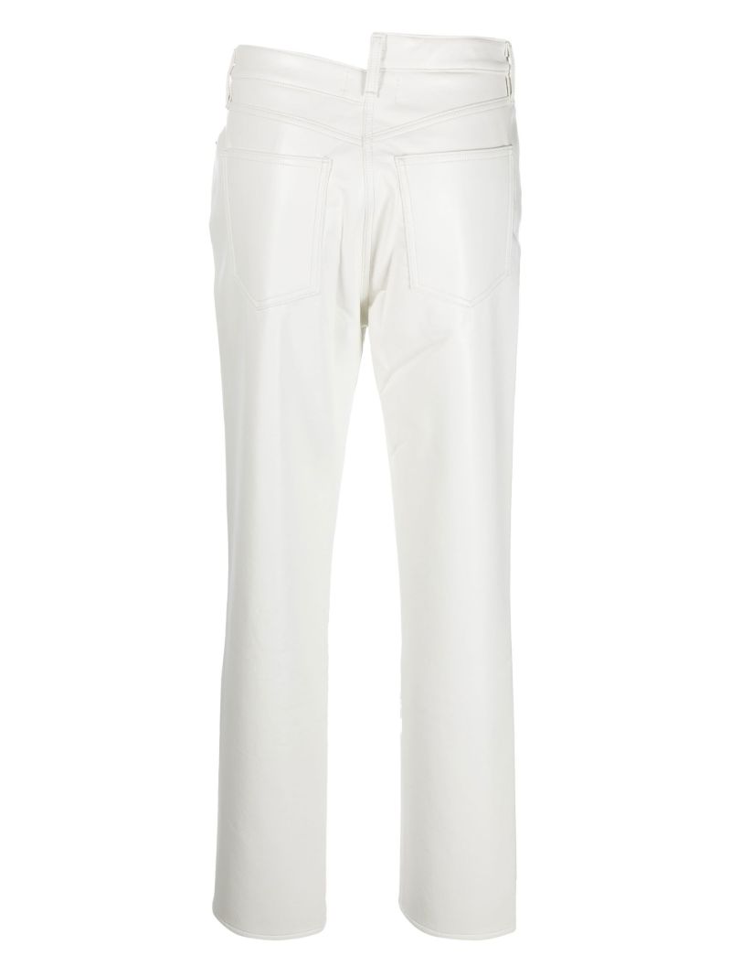 White Criss-cross Straight Leather Trousers