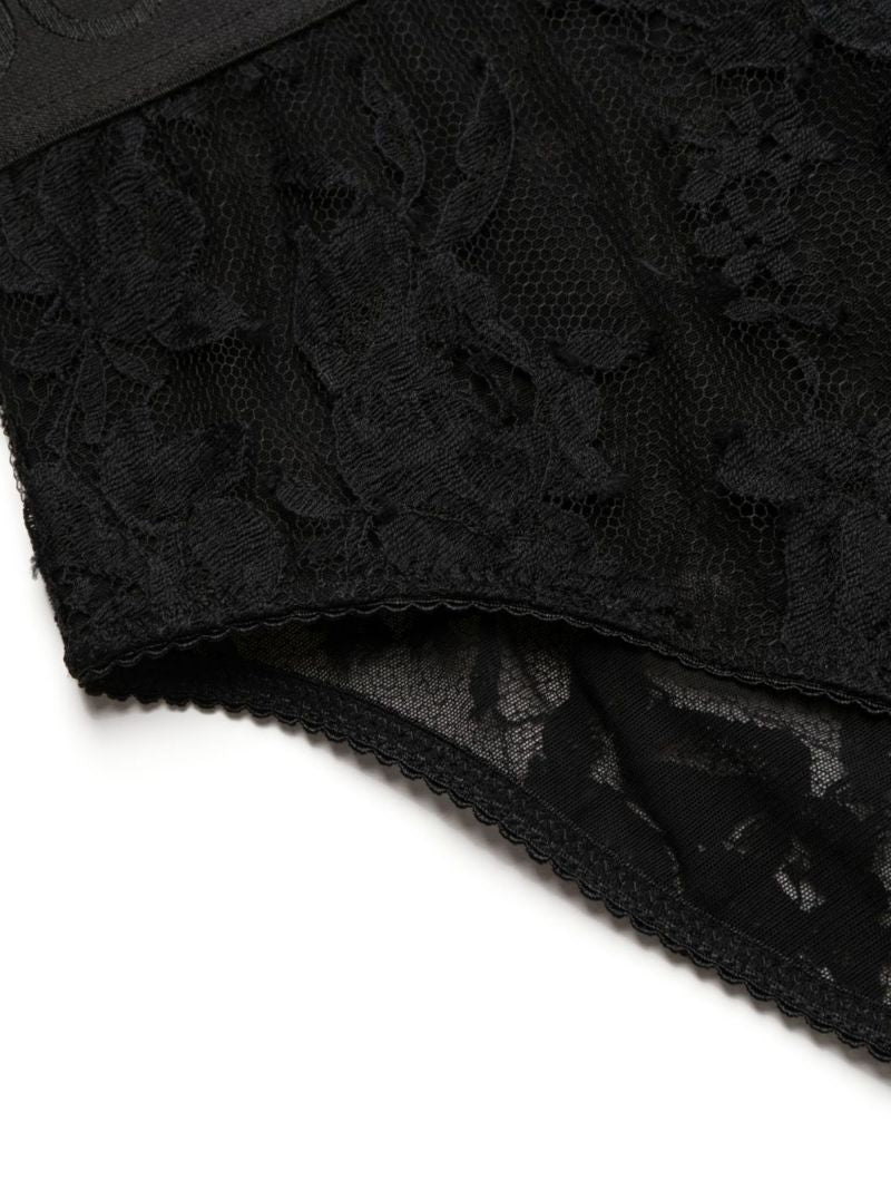 Black Floral Lace High Waist Briefs