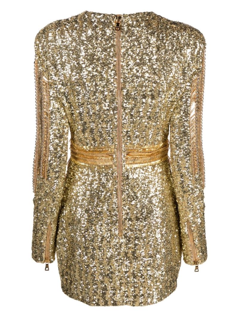 Gold-tone Sequin Embellished Mini Dress